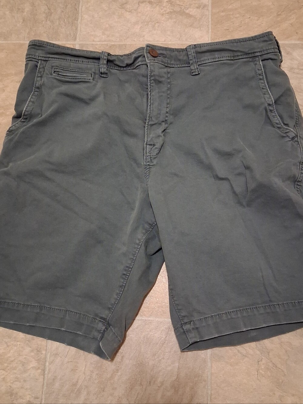 American Eagle Extreme Flex Classic Shorts Green Mens 36 Flat Front Chino